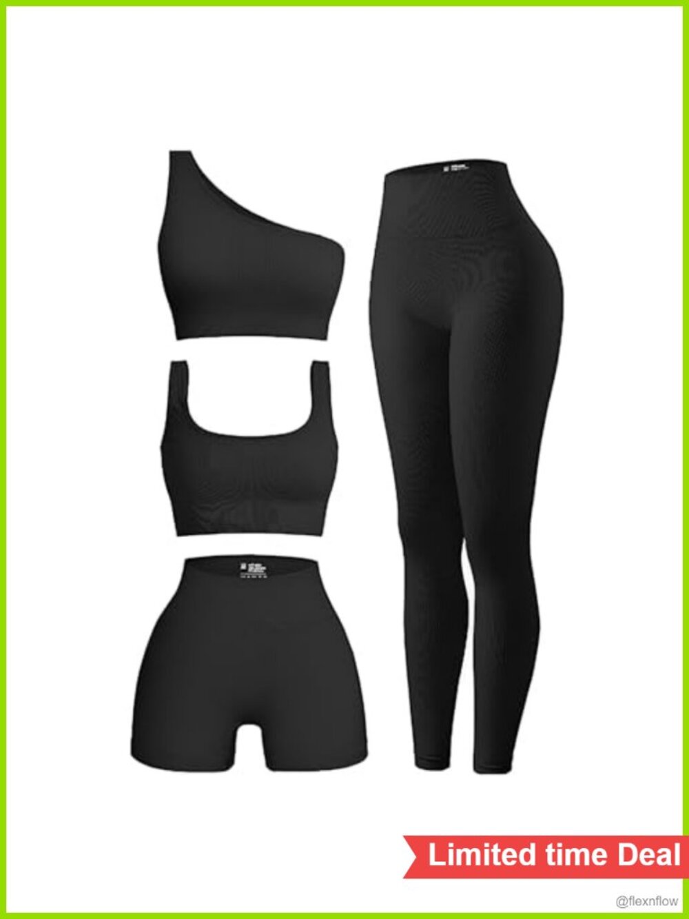 4 Pc Ribbed Workout Set Scoop & One-Shoulder Padded Sports Bras Shorts Leggings